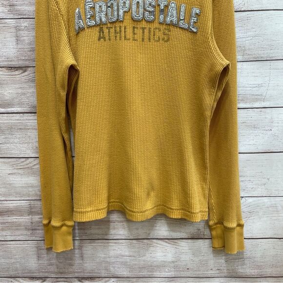 AEROPOSTALE THERMAL WAFFLE KNIT SHIRT IN MUSTARD YELLOW - Picture 3 of 6